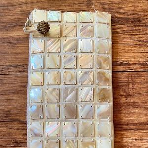 Vintage Vietnamese Handmade Pearlescent Shell & Beaded Clutch 8.5” x 4”